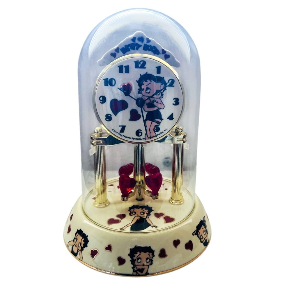 Betty Boop Anniversary Clock Vintage Porcelain With Glass Dome